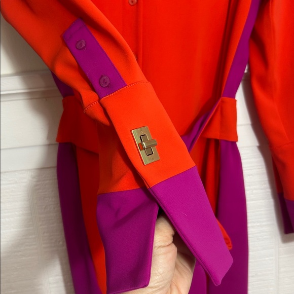Badgley Mischka Orange & Purple Colorblock Long Sleeve Designer Dress size 4 - Picture 4 of 11